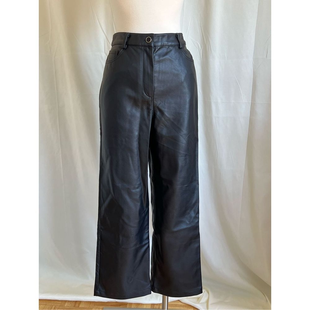 Who What Wear Women's Black Glossy High Rise Straight Leg Moto Pants Size S NWOT